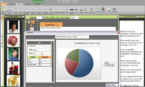 AvaFlex Examloader interface with drawing Pie Chart on CBT Authoring Software
